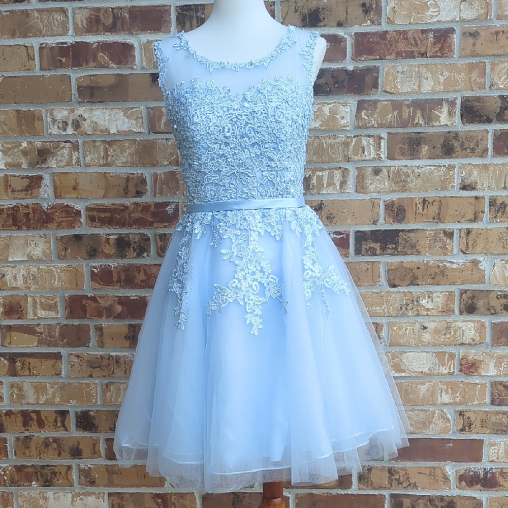Blue Embellished Fit and Flare Midi Dress